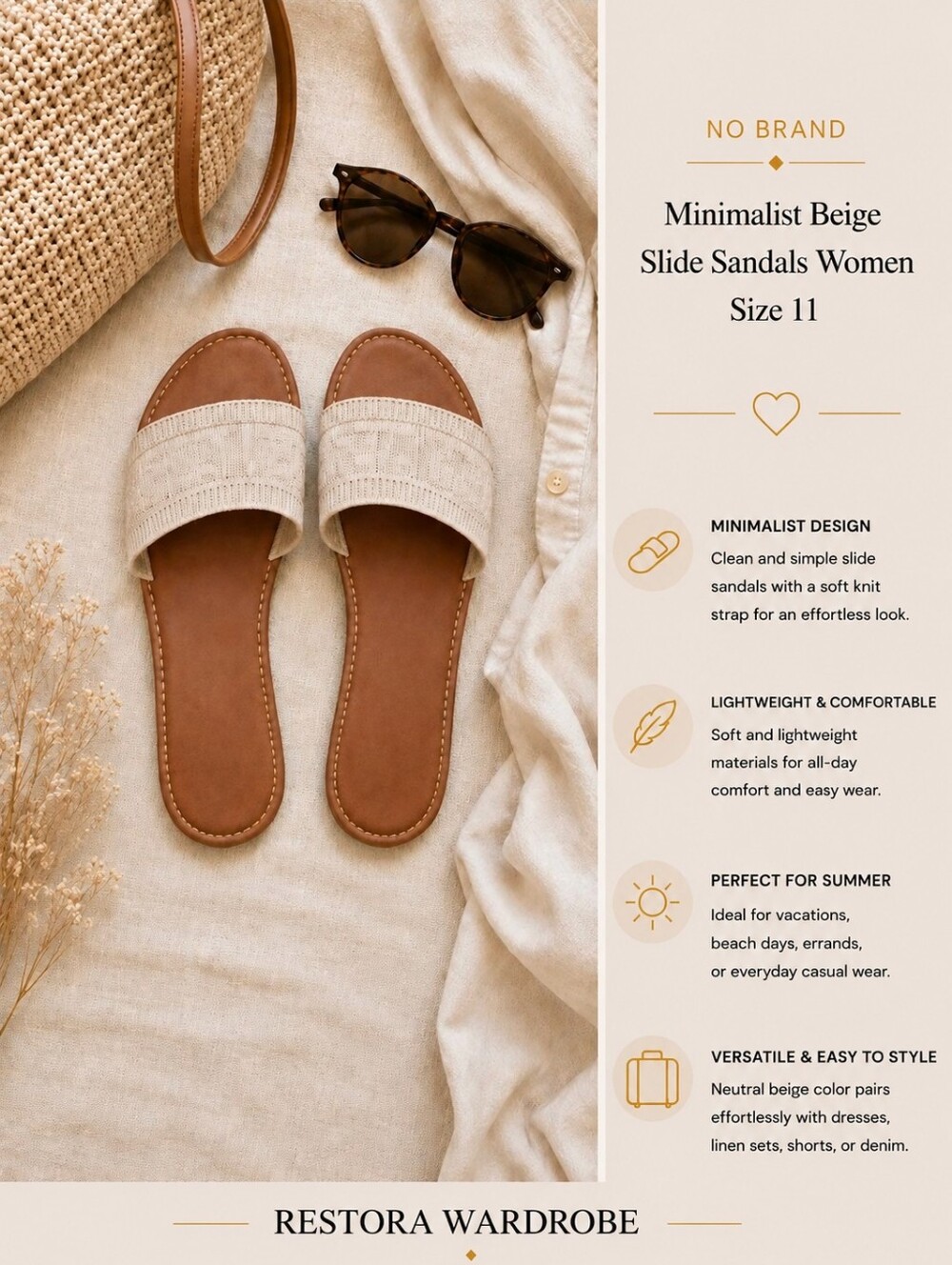 Beige Knit Slide Sandals Open Toe Minimalist Resort EU 43